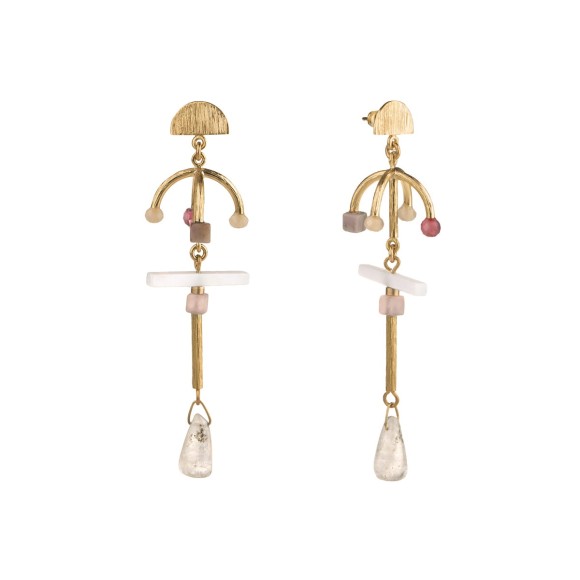 Artystyczne, wiszące ręcznie wykonane z mosiądzu kolczyki z kolekcji Gelato z kamieniami naturalnymi marki ORSKA biżuteria