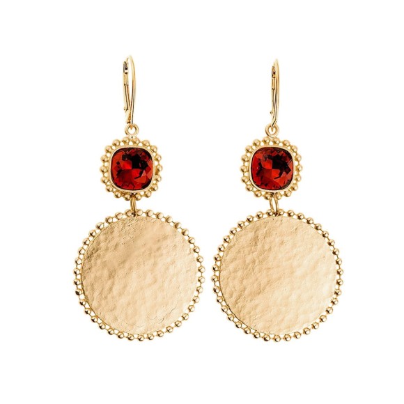 Artystyczne wiszące kolczyki z kryształem w kolorze czerwonym z kolekcji Ray - biżuteria ORSKA