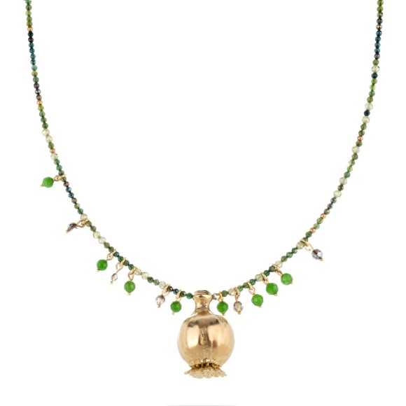 Długi naszyjnik ze złotą makówką i chryzoprazami ORSKA
