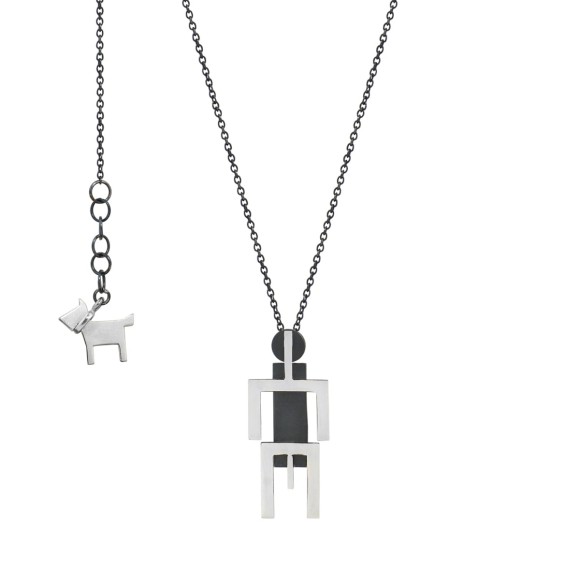 Srebrny, drobny naszyjnik robocik z psem ORSKA