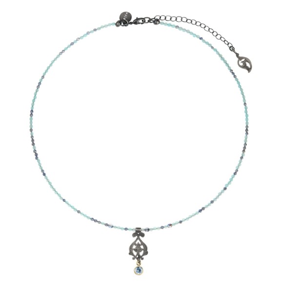 Niebieski naszyjnik z kamieni naturalnych z grafitową zawieszką z kolekcji Maroko ORSKA