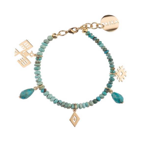 Turkusowa bransoletka z kamieniami naturalnymi z peruwiańskimi symbolami marki ORSKA biżuteria