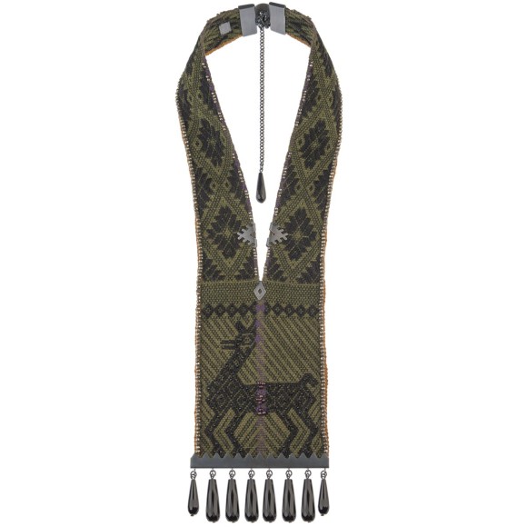 Artystyczny, ręcznie wyszywany kamieniami naturalnymi naszyjnik z kolekcji Peru marki Orska biżuteria