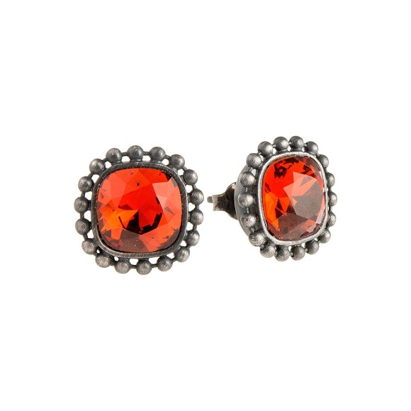 Mosiężne kolczyki z kolekcji Ray z czerwonymi kryształami Swarovski Elements - RYK21-6- Orska biżuteria