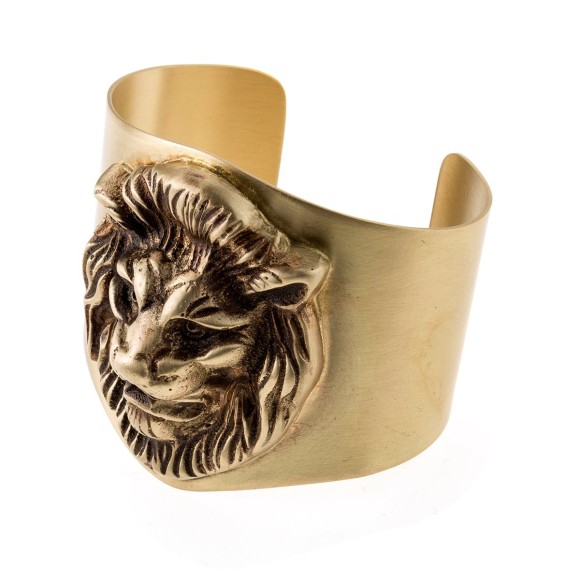 Artystyczna, sztywna bransoletka z kolekcji Vintage z mosiężnym zdobieniem w kształcie głowy lwa marki ORSKA biżuteria