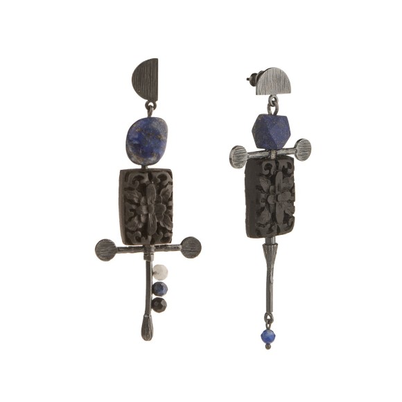 Artystyczne, wiszące, ręcznie robione z mosiądzu kolczyki z kolekcji Gelato z kamieniami naturalnymi marki ORSKA biżuteria