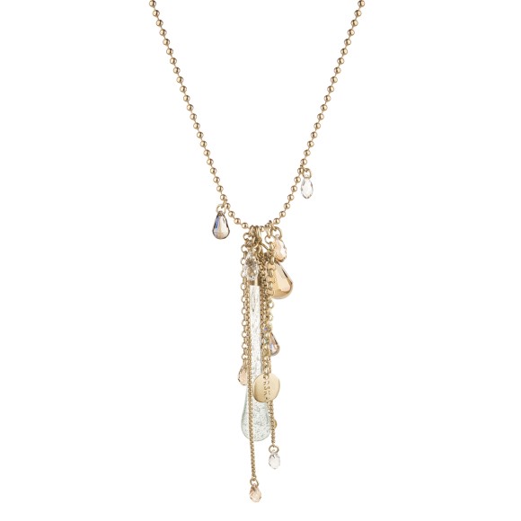 Długi, złoty naszyjnik z kryształami, z kolekcji Frost, wykonany ręcznie marki ORSKA biżuteria