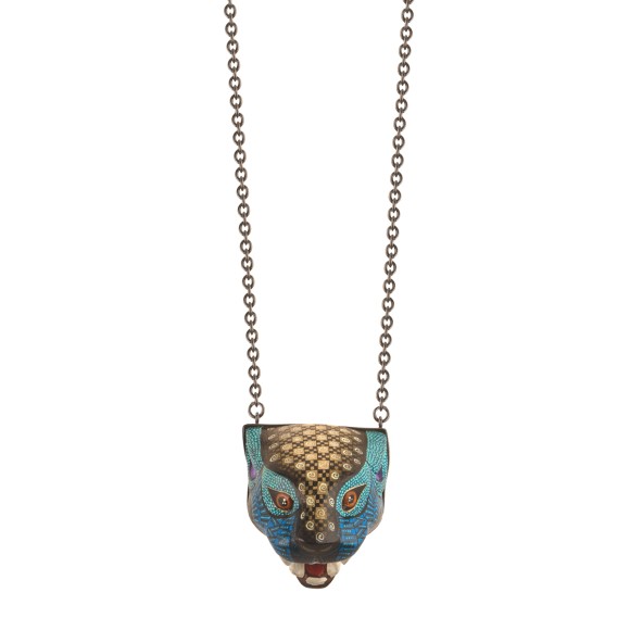 Ręcznie malowany naszyjnik z głową jaguara z kolekcji Meksyk MXN86-2 ORSKA biżuteria