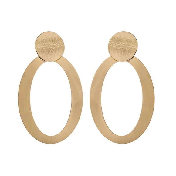 Duże owalne kolczyki z mosiężnymi oksydowanymi, kutymi kołami na sztyft z kolekcji Rundo - Orska biżuteria