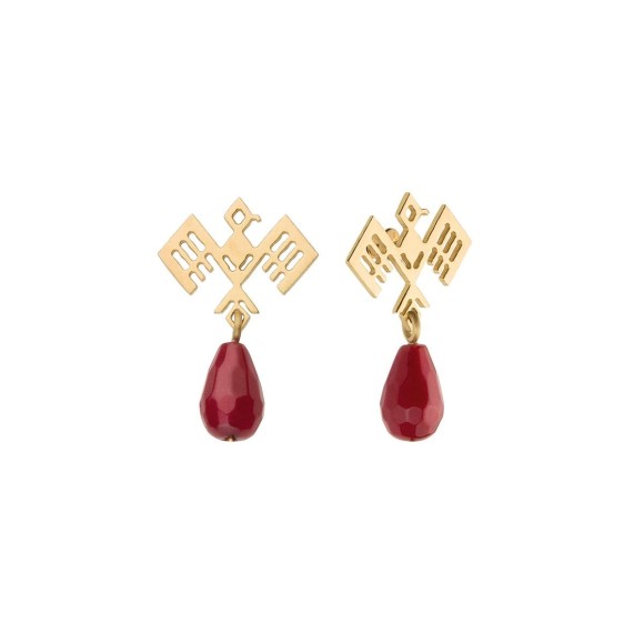 Artystyczne, ręcznie wykonane z mosiądzu kolczyki z kolekcji Peru z kondorem i kamieniem naturalnym Marki Orska biżuteria